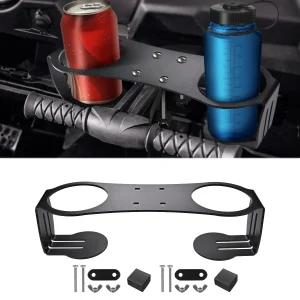 Black Powder-Coated A3 Steel Dual Drink Holder For UTV Grab Bar 2019–2023